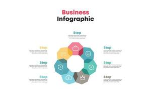 Kreis Infografik Vorlage mit Blau Geschäft Diagramm und Weiß Symbole Vektor Illustration
