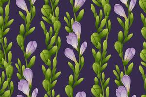 nahtlos Vertikale Muster mit lila Freesie Blumen und Grün Knospen. Hintergrund, Stoff, Verpackung Papier, Scrapbooking Papier. vektor