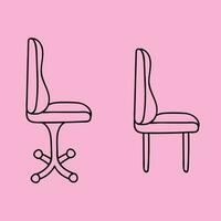 einstellen von süß Hand gezeichnet Gekritzel Büro Stühle mit komfortabel und Sanft zurück, Räder und Gerade Beine. Vektor Gekritzel Illustration mit Gliederung isoliert auf Hintergrund.