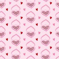 söt och färgrik vektor sömlös hand dragen mönster med söt hjärta formad låda av choklad och hjärtan. hjärtans dag illustrationer. för omslag papper, sängkläder, anteckningsbok, paket, gåva papper