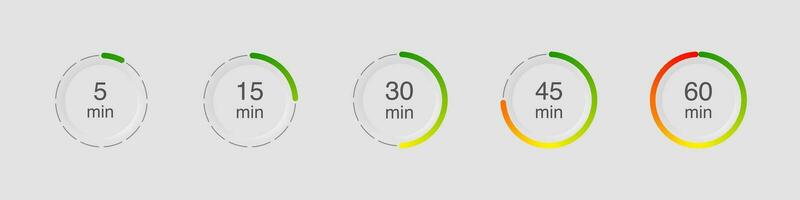 Timer und Stoppuhr Symbole im Neomorphismus. Sammlung von Countdown Timer. vektor