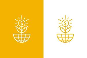 Geld Gold Wachstum Blume Münze zum Welt Wirtschaft und Finanzen Logo vektor