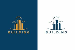 Gebäude Turm Konstruktion Geschäft Eigentum und echt Nachlass Logo Jahrgang Konzept vektor