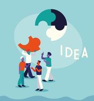 Geschäftsleute mit Ideenlabel, Menschen und Ideen vektor