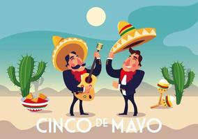 semester cinco de mayo med män i kostym mariachi vektor