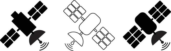 Satellit Symbole Sammlung Über Weiß Hintergrund. Rundfunk- Piktogramme einstellen Vektor Illustration