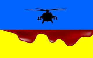 Militär- Hubschrauber und Blut auf ukrainisch Flagge vektor