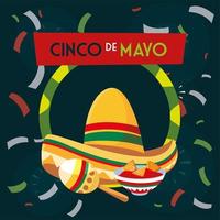 Hut Mexikaner und Maracas mit Label Cinco de Mayo vektor