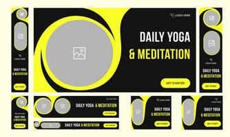 Vektor Illustration Frau Yoga Banner, Meditation Dienstleistungen Banner Design