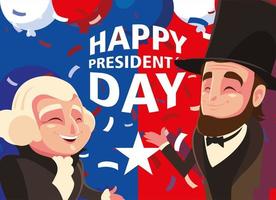 glad presidentdag, tecknad film av president George Washington och Abraham Lincoln vektor
