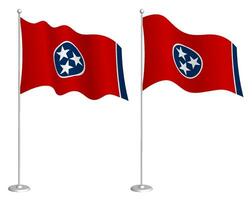 Flagge von amerikanisch Zustand von Tennessee auf Fahnenstange winken im Wind. Urlaub Design Element. Kontrollpunkt zum Karte Symbole. isoliert Vektor auf Weiß Hintergrund
