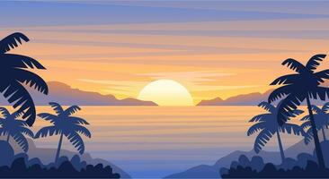 natürlich Landschaft Landschaft Sonnenuntergang hinter das Strand Hintergrund Illustration vektor