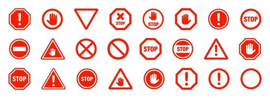 uppsättning sluta röd tecken ikoner uppsättning. uppsättning av förbud tecken. vektor illustration