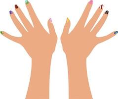 Hand gezeichnet weiblich Hände mit schick gemalt Nägel. Hände mit Nagel Design Maniküre isoliert auf Weiß Hintergrund. Vektor Illustration