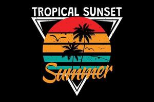 t-shirt tropisk solnedgång sommar sommar retro vintage stil vektor