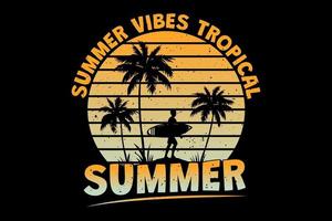 t-shirt sommarvibbar tropisk sommar surfstrand retro vintage stil vektor