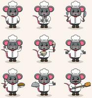 vektor illustration av söt mus bär kock enhetlig. platt tecknad serie stil. uppsättning av söt djur- tecken i kock enhetlig. vektor illustration i isolerat bakgrund