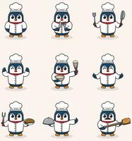 vektor illustration av söt pingvin bär kock enhetlig. platt tecknad serie stil. uppsättning av söt djur- tecken i kock enhetlig. vektor illustration i isolerat bakgrund