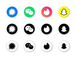 Sozial Medien Symbole einstellen - - Signal, Snapchat, wechat, Tinder. schwarz und Weiß Ausführung vektor