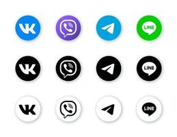 Sozial Medien Symbole einstellen - - viber, vkontakte, Telegramm, Linie. schwarz und Weiß Ausführung vektor