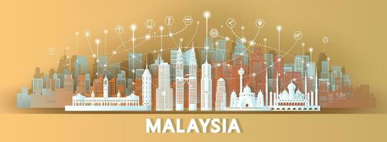 Technologie kabellos Netzwerk Kommunikation Clever Stadt mit die Architektur im Malaysia. vektor