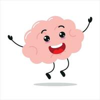 söt Lycklig hjärna karaktär. rolig hoppa hjärna tecknad serie uttryckssymbol i platt stil. encephalon emoji vektor illustration