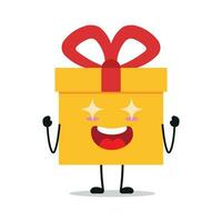 süß aufgeregt Geschenk Box Charakter. komisch elektrisierend Geschenk Box Karikatur Emoticon im eben Stil. Geschenk Emoji Vektor Illustration