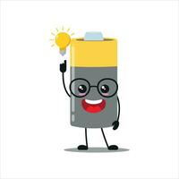 süß Clever Batterie Charakter. komisch Array habe Inspiration Idee Karikatur Emoticon im eben Stil. Leistung Einheit Emoji Vektor Illustration