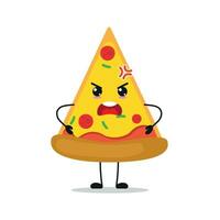 süß wütend Pizza Charakter. komisch wütend Kuchen Karikatur Emoticon im eben Stil. Essen Emoji Vektor Illustration