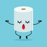 süß entspannen Toilette Papier Charakter. komisch Yoga Gewebe Karikatur Emoticon im eben Stil. Toilette Papier Emoji Meditation Vektor Illustration