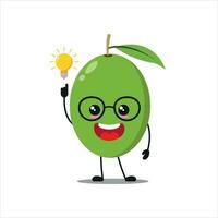 süß Clever Olive Charakter. komisch Olive habe Inspiration Idee Karikatur Emoticon im eben Stil. Obst Emoji Vektor Illustration