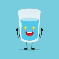 süß aufgeregt Wasser Glas Charakter. komisch elektrisierend Glas Karikatur Emoticon im eben Stil. Wasser Emoji Vektor Illustration