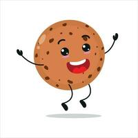 süß glücklich Plätzchen Charakter. komisch springen Keks Karikatur Emoticon im eben Stil. Bäckerei Emoji Vektor Illustration