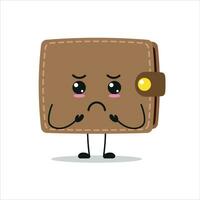 süß düster Brieftasche Charakter. komisch traurig Geldbörse Karikatur Emoticon im eben Stil. finanziell Emoji Vektor Illustration