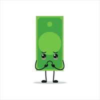 süß düster Papier Geld Charakter. komisch traurig Geld Karikatur Emoticon im eben Stil. finanziell Emoji Vektor Illustration