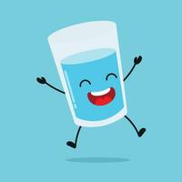 süß glücklich Wasser Glas Charakter. komisch springen Glas Karikatur Emoticon im eben Stil. Wasser Emoji Vektor Illustration