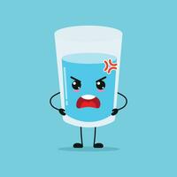 süß wütend Wasser Glas Charakter. komisch wütend Glas Karikatur Emoticon im eben Stil. Wasser Emoji Vektor Illustration