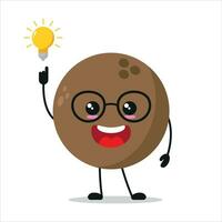 süß Clever Kokosnuss Charakter. komisch Kokos habe Inspiration Idee Karikatur Emoticon im eben Stil. Kokosnuss Emoji Vektor Illustration