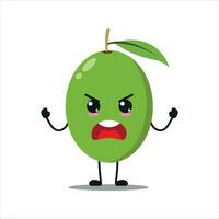 söt arg oliv karaktär. rolig rasande oliv tecknad serie uttryckssymbol i platt stil. frukt emoji vektor illustration