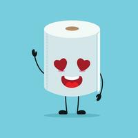 süß glücklich Toilette Papier Charakter. komisch fallen im Liebe Gewebe Karikatur Emoticon im eben Stil Emoji Vektor Illustration