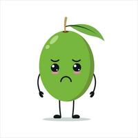 süß traurig Olive Charakter. komisch unzufrieden Olive Karikatur Emoticon im eben Stil. Obst Emoji Vektor Illustration