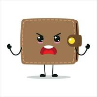 süß wütend Brieftasche Charakter. komisch wütend Geldbörse Karikatur Emoticon im eben Stil. finanziell Emoji Vektor Illustration