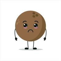 süß traurig Kokosnuss Charakter. komisch unzufrieden Kokos Karikatur Emoticon im eben Stil. Kokosnuss Emoji Vektor Illustration