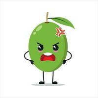 süß wütend Olive Charakter. komisch wütend Olive Karikatur Emoticon im eben Stil. Obst Emoji Vektor Illustration