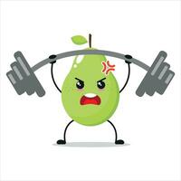 süß und komisch Birne tun Gewichtheben. Obst tun Fitness oder Sport Übungen. glücklich Charakter Arbeiten aus Vektor Illustration.