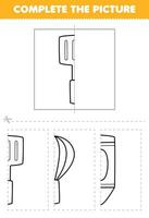 Bildung Spiel zum Kinder Schnitt und Komplett das Bild von süß Karikatur Spatel Hälfte Gliederung zum Färbung druckbar Werkzeug Arbeitsblatt vektor