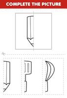 Bildung Spiel zum Kinder Schnitt und Komplett das Bild von süß Karikatur Bleistift Hälfte Gliederung zum Färbung druckbar Werkzeug Arbeitsblatt vektor