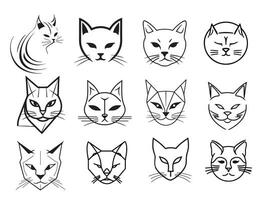 uppsättning av katt emblem skiss hand dragen logotyp vektor illustration