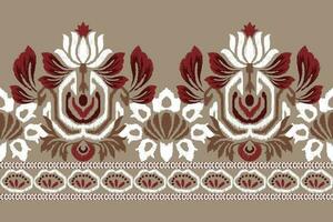 Ikat Blumen- Paisley Stickerei auf braun hintergrund.ikat ethnisch orientalisch Muster traditionell.aztekisch Stil abstrakt Vektor illustration.design zum Textur, Stoff, Kleidung, Verpackung, Dekoration, Sarong, Schal