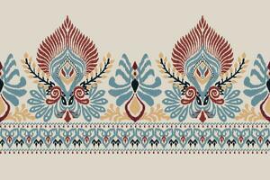 Ikat Blumen- Ausschnitt Paisley Stickerei auf grau hintergrund.boho Ausschnitt Muster traditionell.aztekisch Stil abstrakt Vektor illustration.design zum Textur, Stoff, Kleidung, Mode Frauen tragen, einpacken